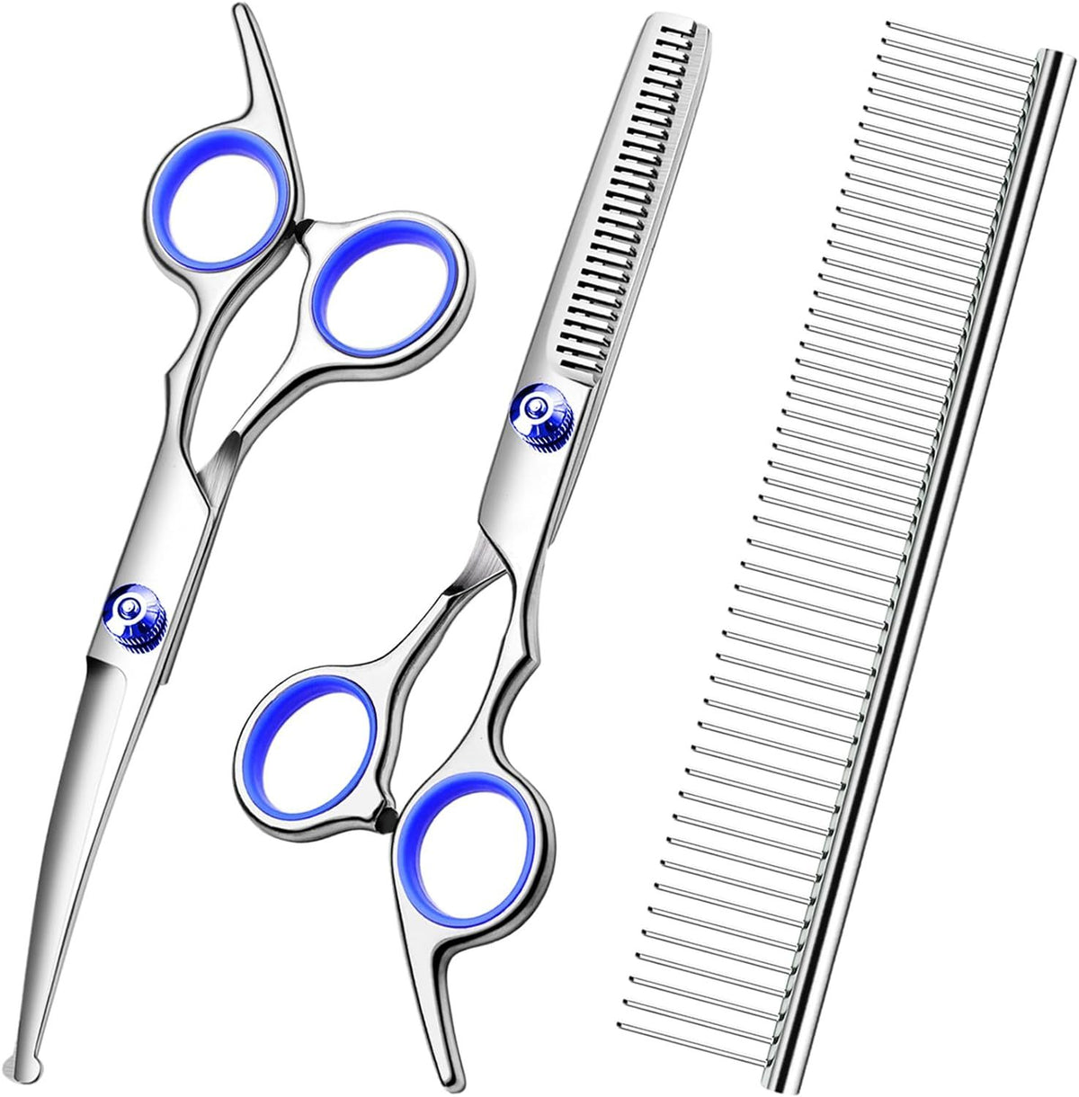 Dog Grooming Scissors With Safety Round Tips Stainless Steel Professional Dog Grooming Kit Thinning Curved Scissors And Comb For Dog Cat Pet