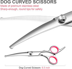 Dog Grooming Scissors With Safety Round Tips Stainless Steel Professional Dog Grooming Kit Thinning Curved Scissors And Comb For Dog Cat Pet